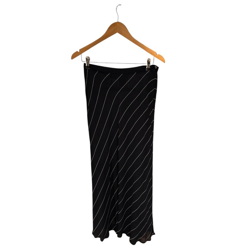 Lauren Ralph Lauren Black & White Striped Midi Skirt Womens Size 8 100% Rayon